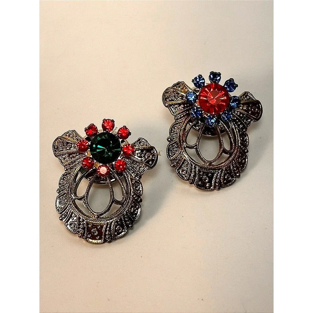 Vintage Jane Christmas Angel Pins Red Green Blue Rhinestone Collector Set